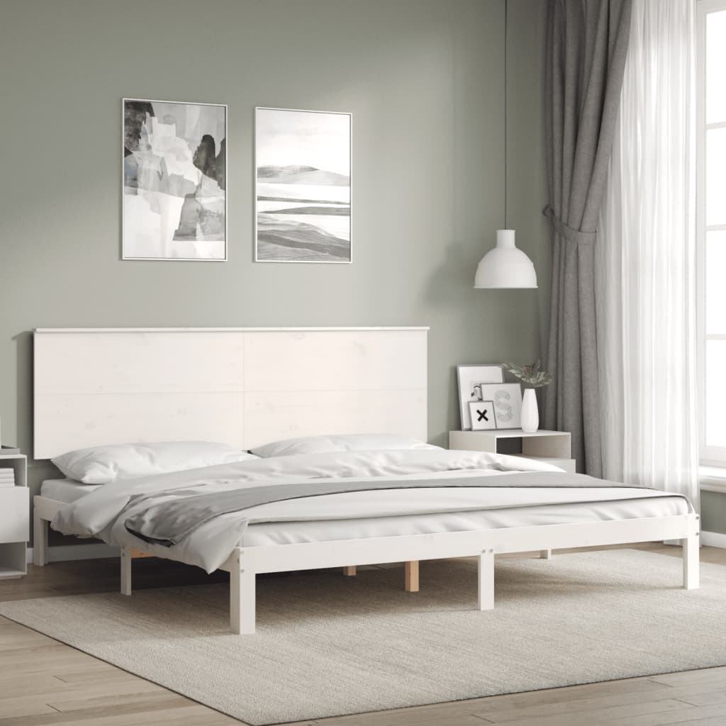 Cadre de lit sans matelas blanc bois massif de pin