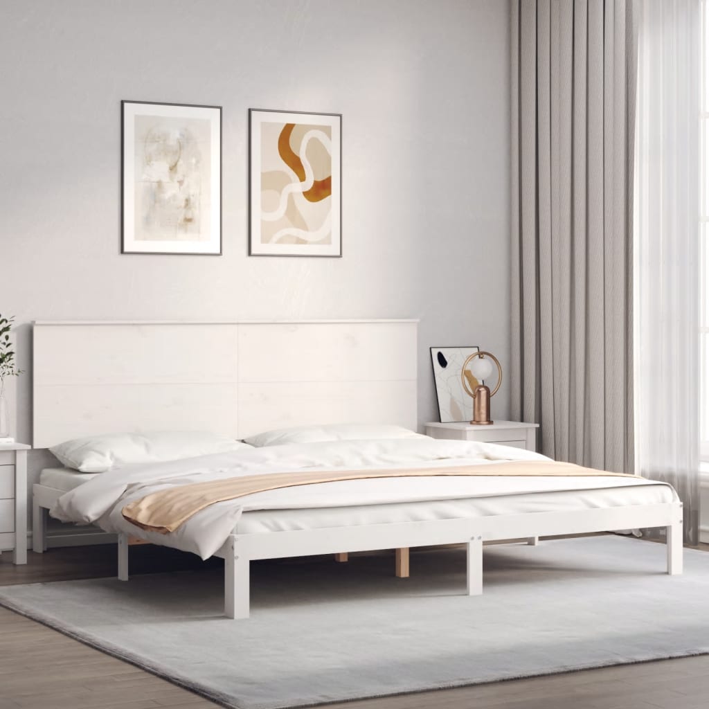 Cadre de lit sans matelas blanc bois massif de pin