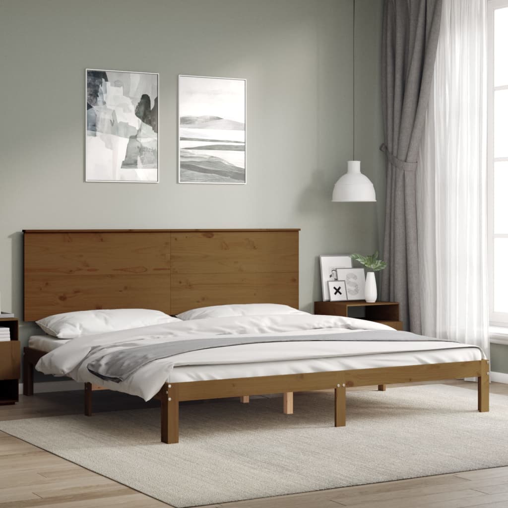 Cadre de lit sans matelas marron miel 200x200cm bois pin massif