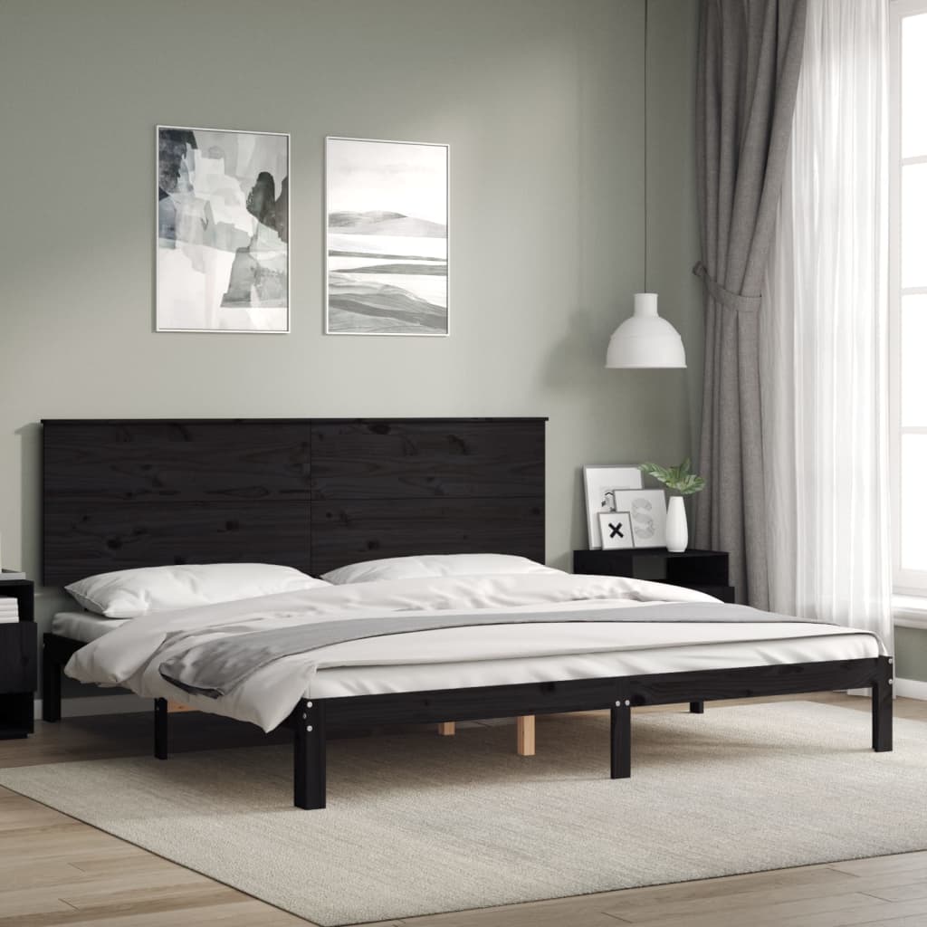 Cadre de lit sans matelas noir 200x200 cm bois massif de pin