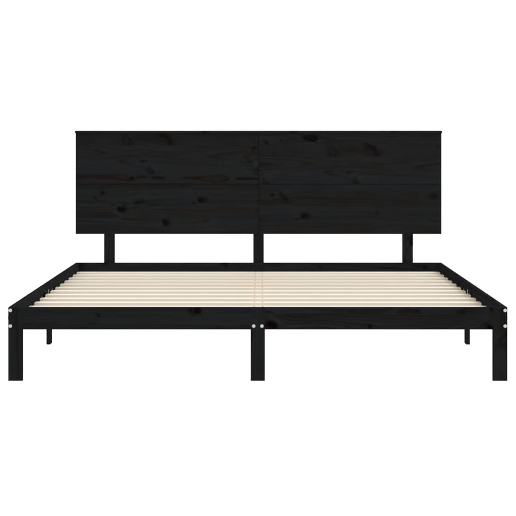 Cadre de lit sans matelas noir 200x200 cm bois massif de pin