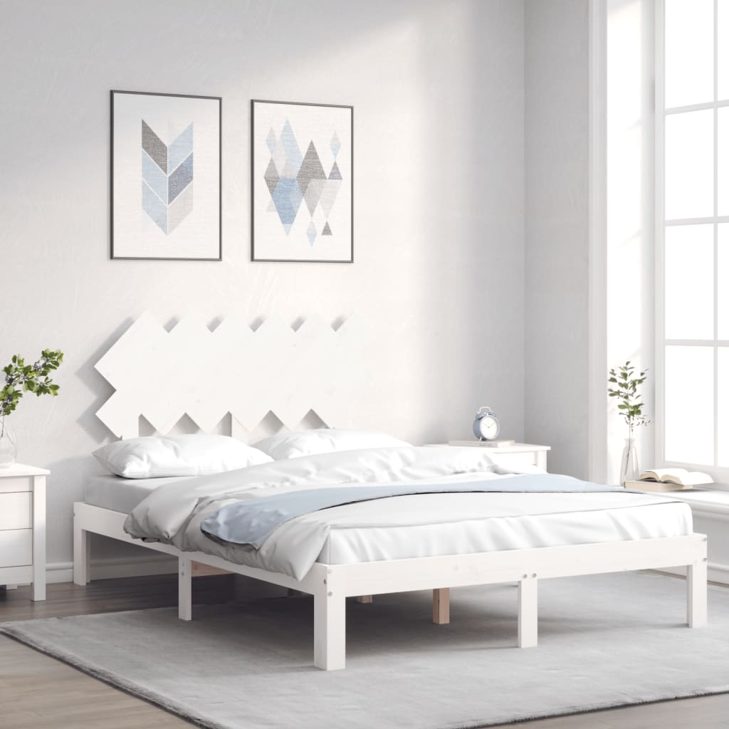 Cadre de lit sans matelas blanc bois de pin massif