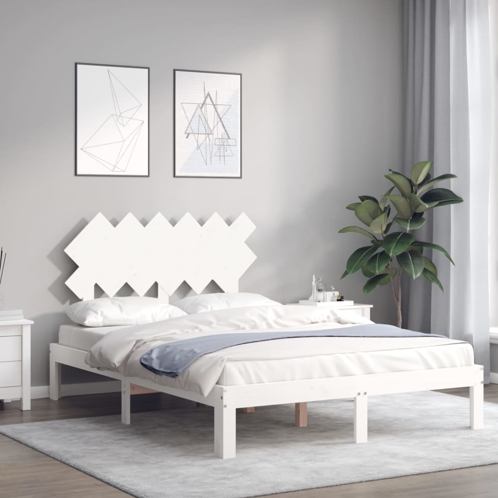 Cadre de lit sans matelas blanc bois de pin massif