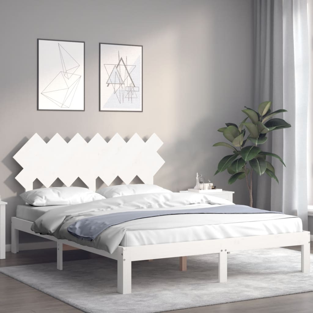 Cadre de lit sans matelas blanc 140x190 cm bois de pin massif