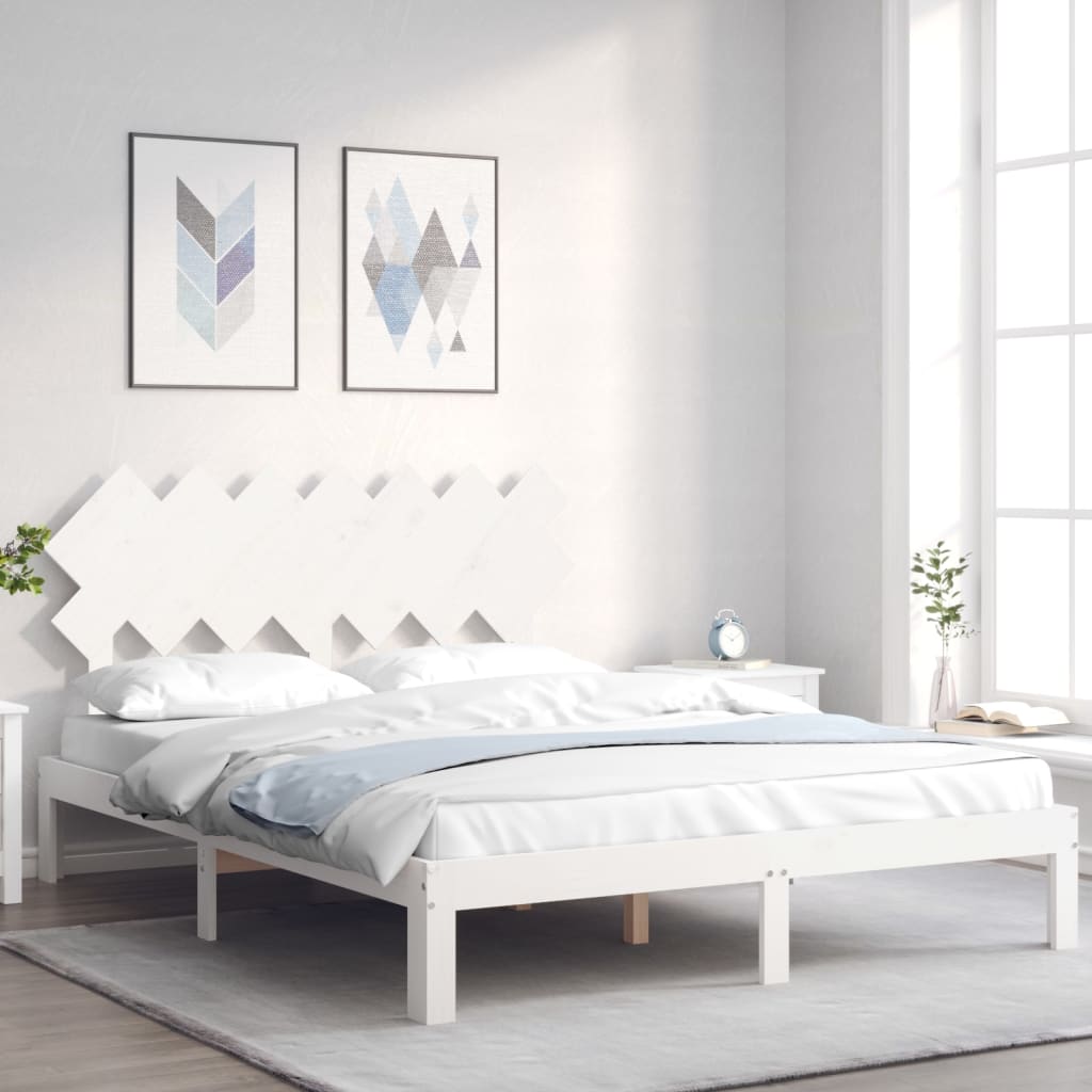 Bed frame without white mattress 140x190 cm solid pine wood