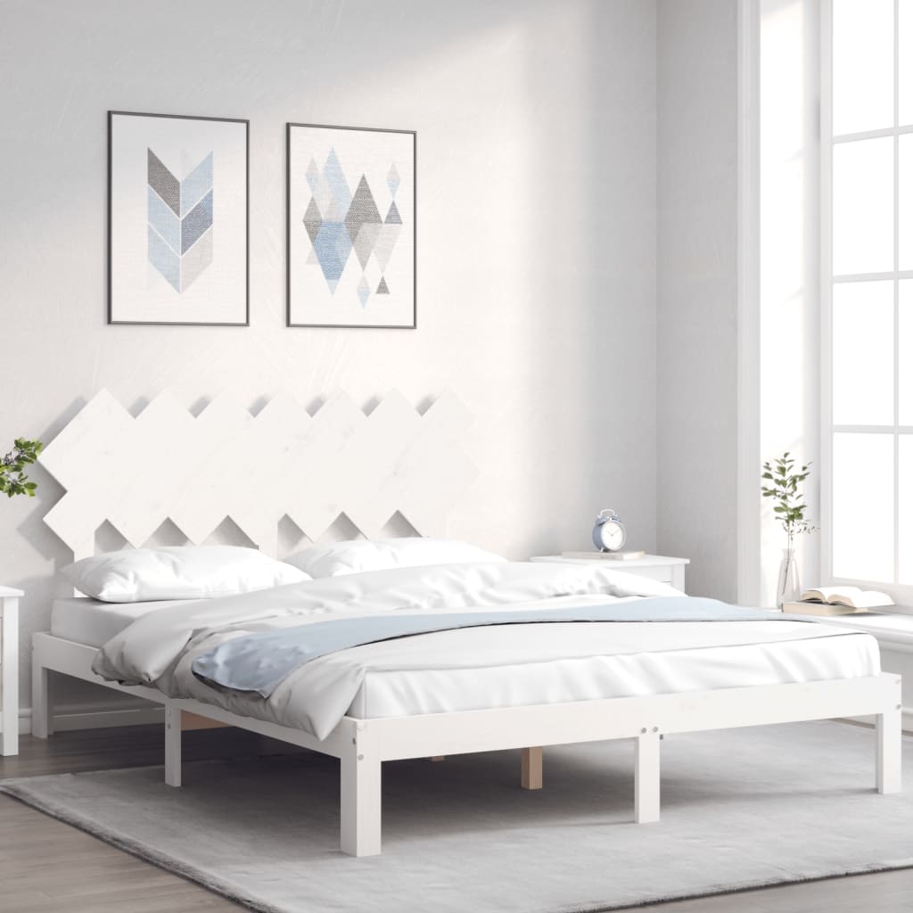 Cadre de lit sans matelas blanc bois de pin massif