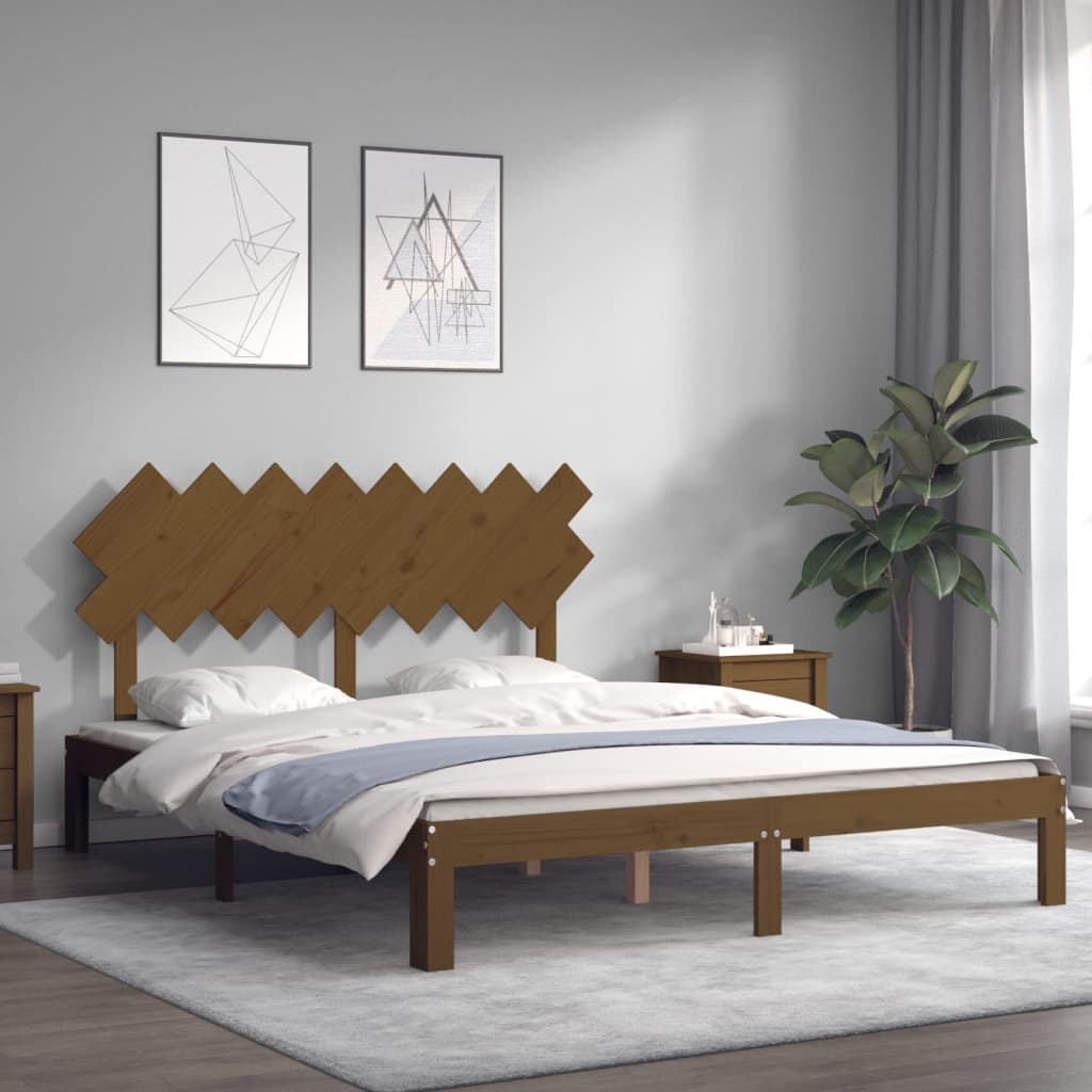 Cadre de lit sans matelas marron miel 160x200cm bois pin massif