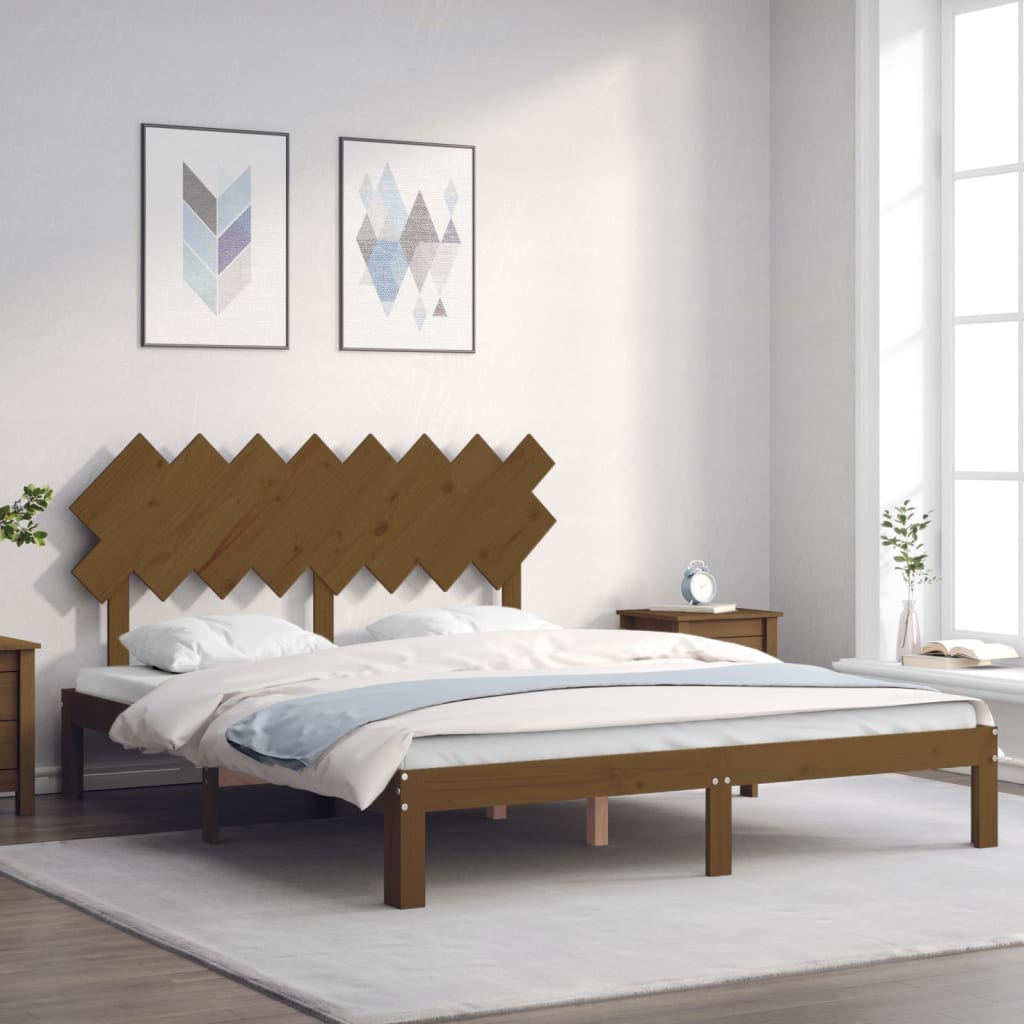 Cadre de lit sans matelas marron miel 160x200cm bois pin massif