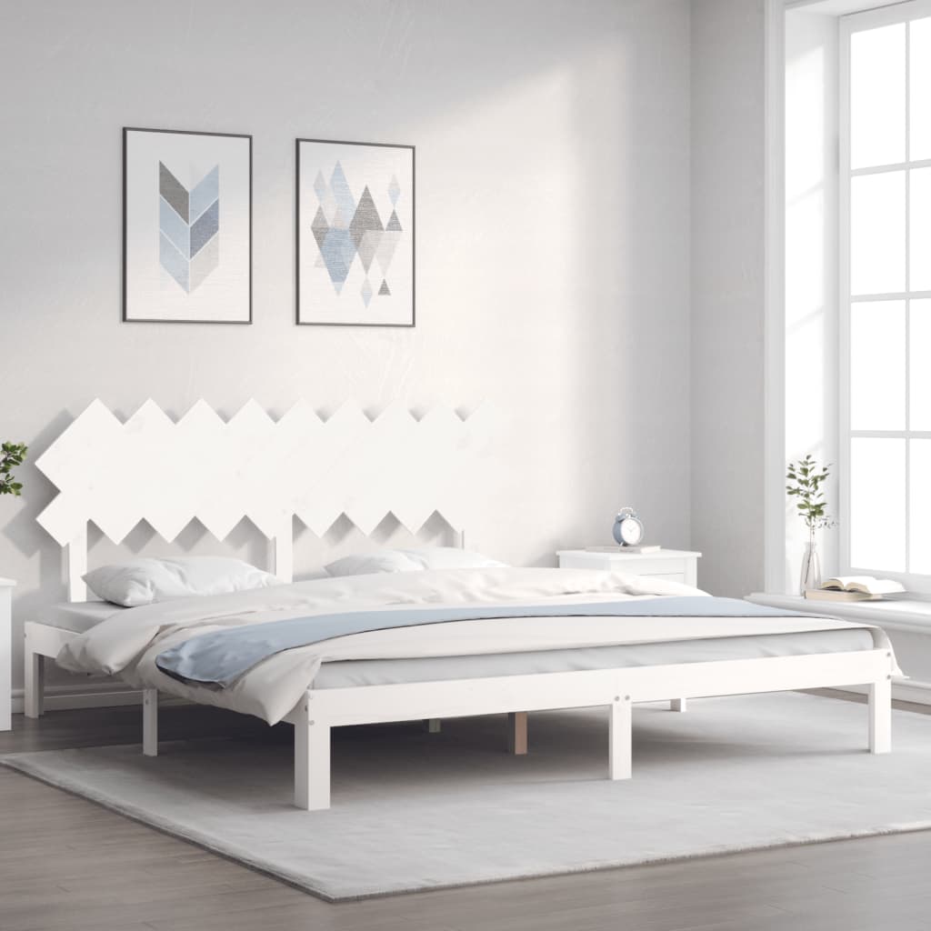 Cadre de lit sans matelas blanc bois massif de pin