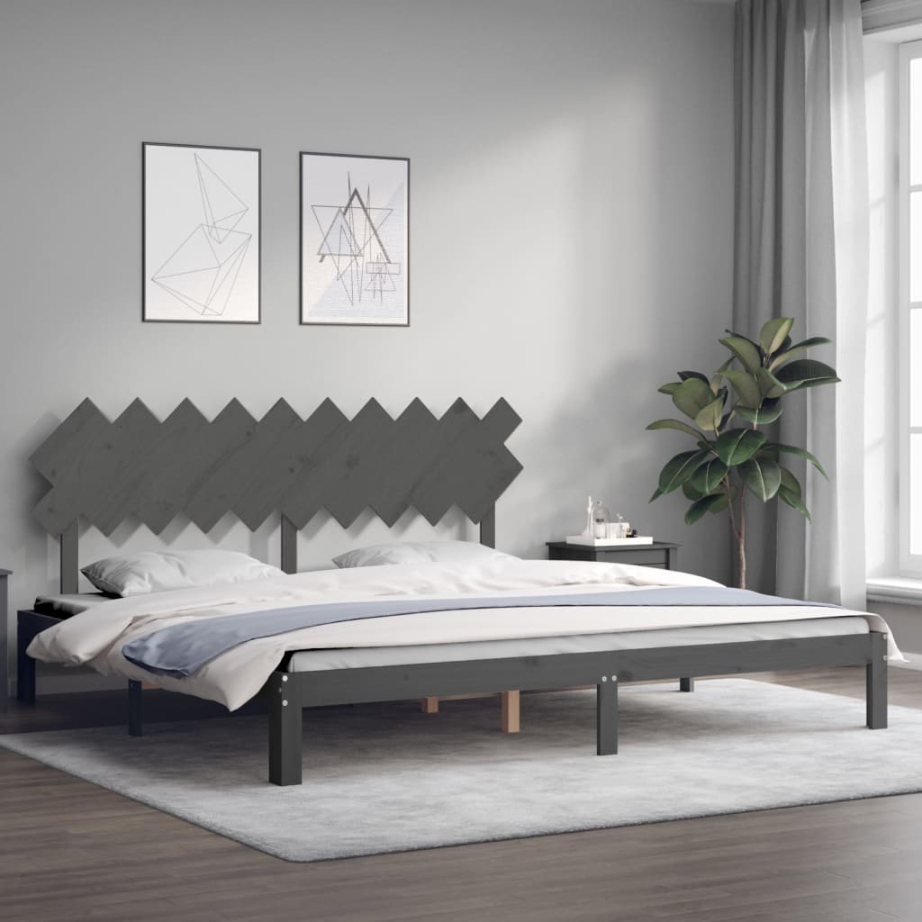 Cadre de lit sans matelas gris 200x200 cm bois massif de pin