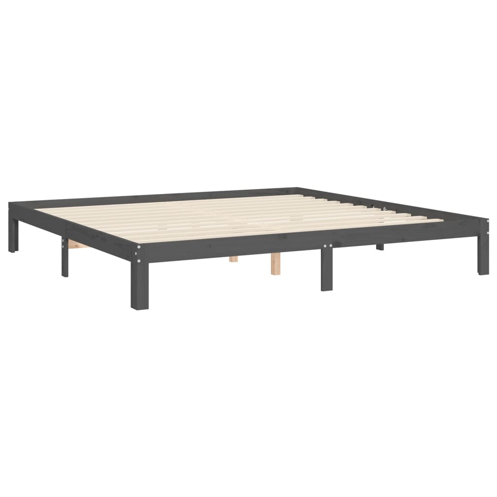 Cadre de lit sans matelas gris 200x200 cm bois massif de pin