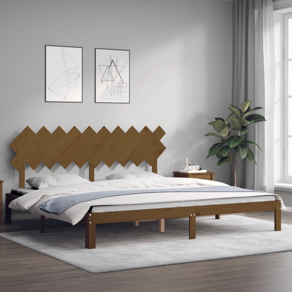 Cadre de lit sans matelas marron miel 200x200cm bois pin massif