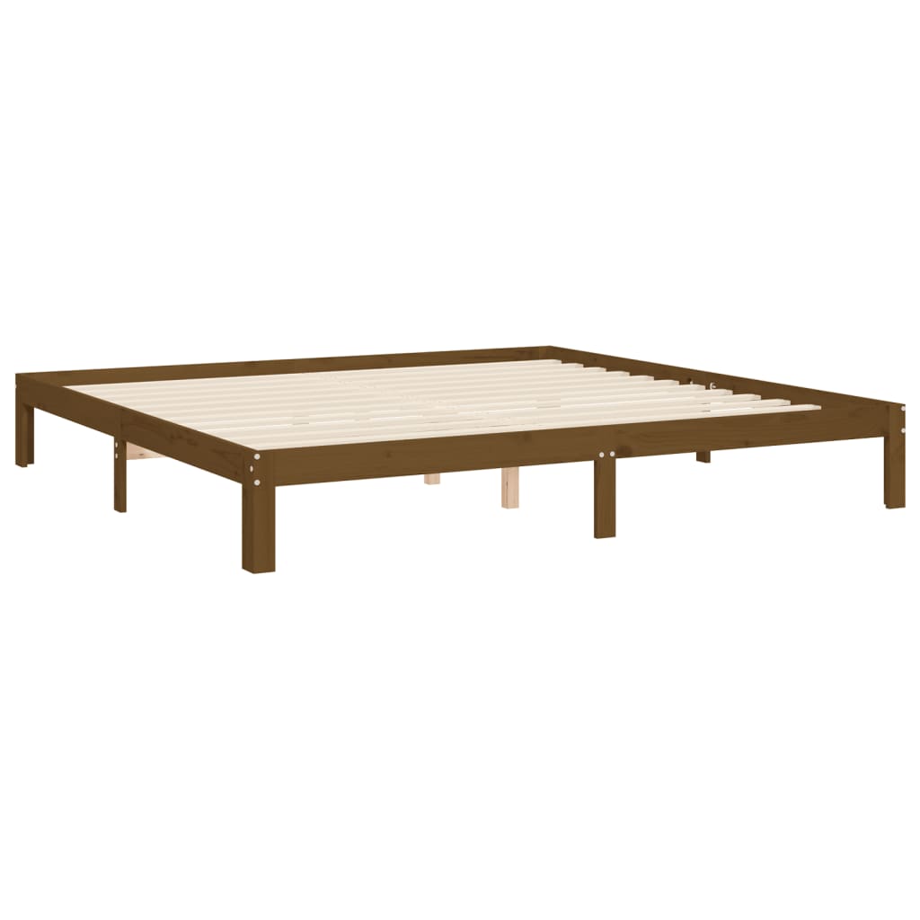 Cadre de lit sans matelas marron miel 200x200cm bois pin massif