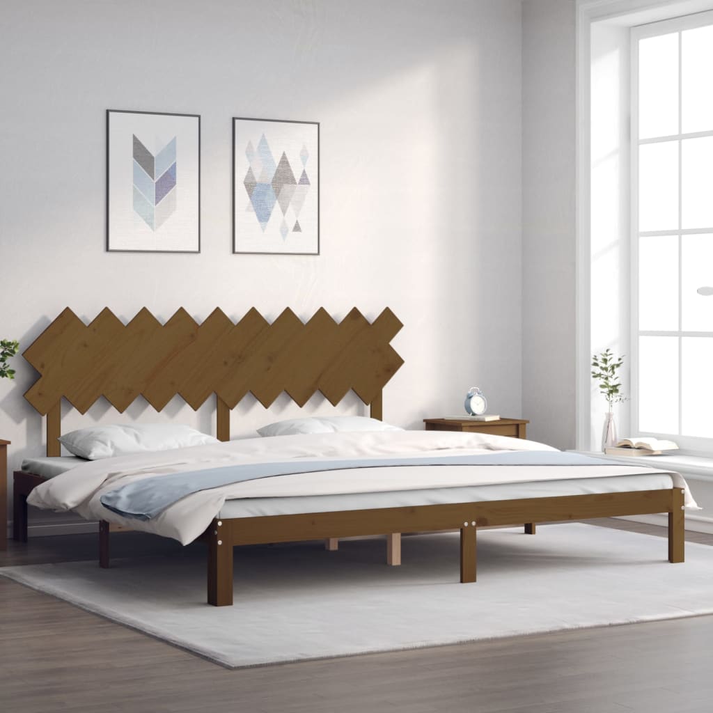 Cadre de lit sans matelas marron miel 200x200cm bois pin massif