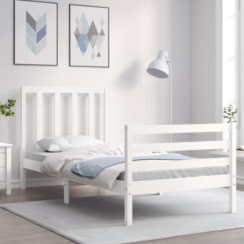 Cadre de lit sans matelas blanc bois de pin massif