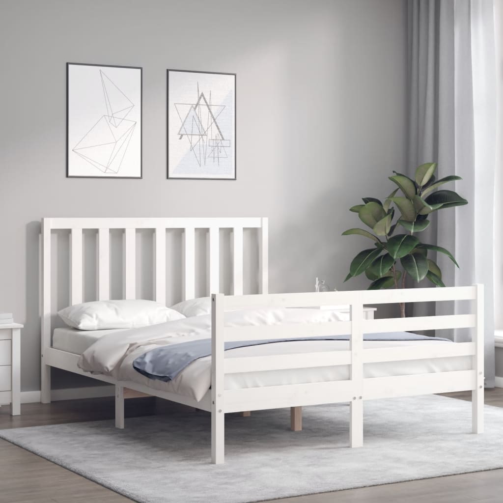 Cadre de lit sans matelas blanc bois de pin massif