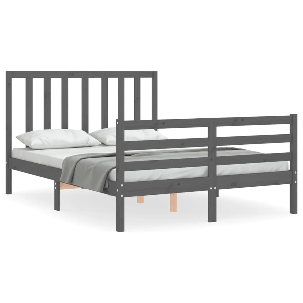 Cadre de lit sans matelas gris bois de pin massif