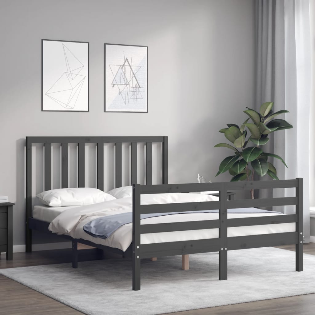 Cadre de lit sans matelas gris bois de pin massif