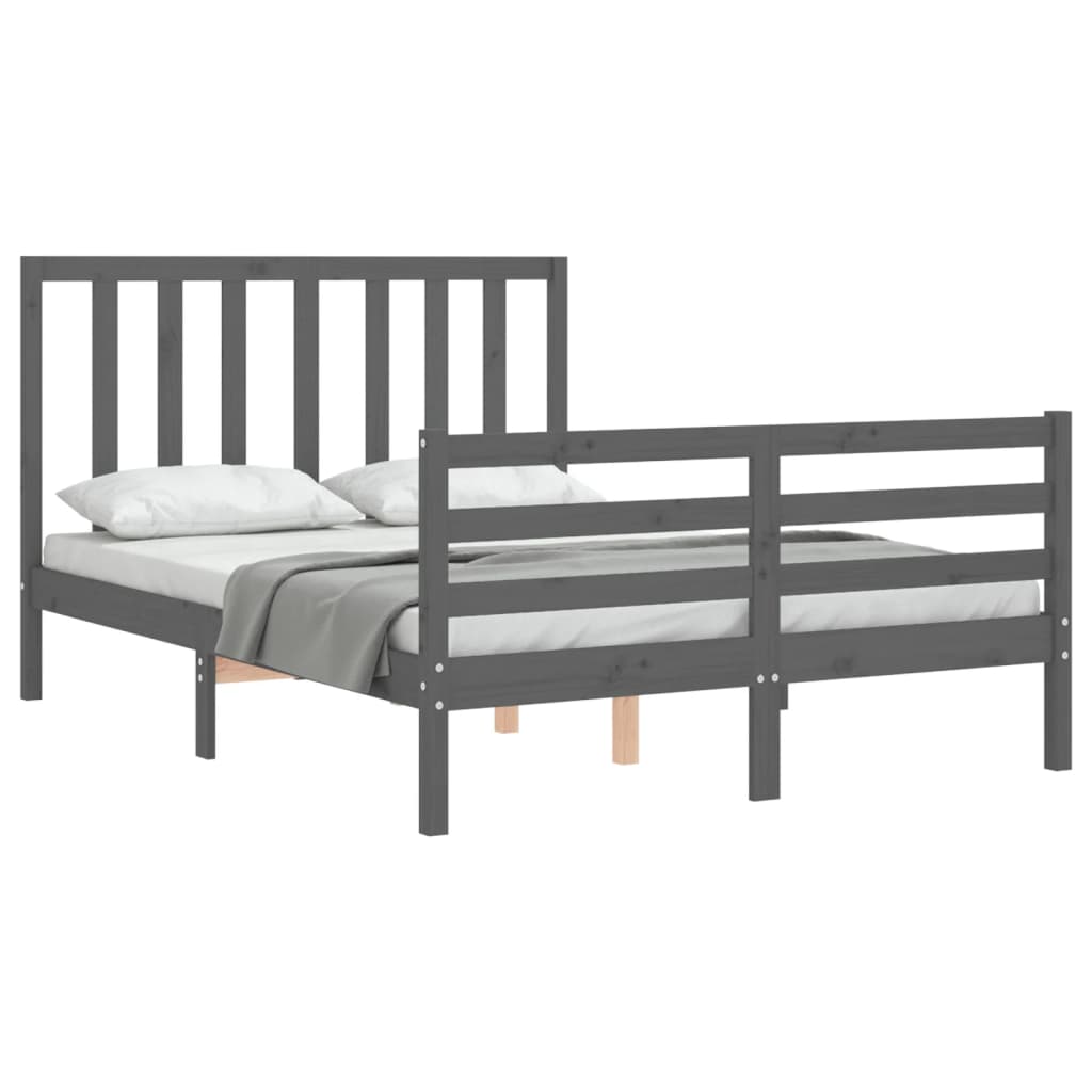 Cadre de lit sans matelas gris bois de pin massif