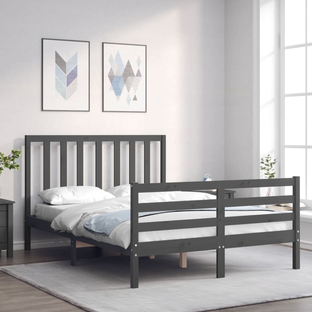 Cadre de lit sans matelas gris bois de pin massif