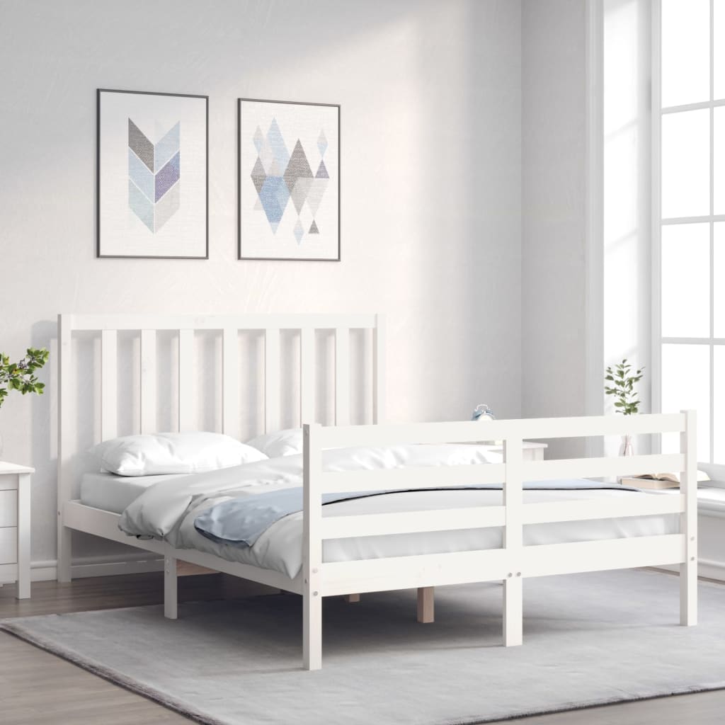 Bed frame without white mattress 140x190 cm solid pine wood