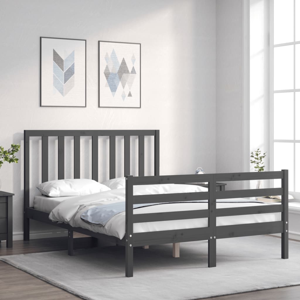 Cadre de lit sans matelas gris 140x190 cm bois de pin massif