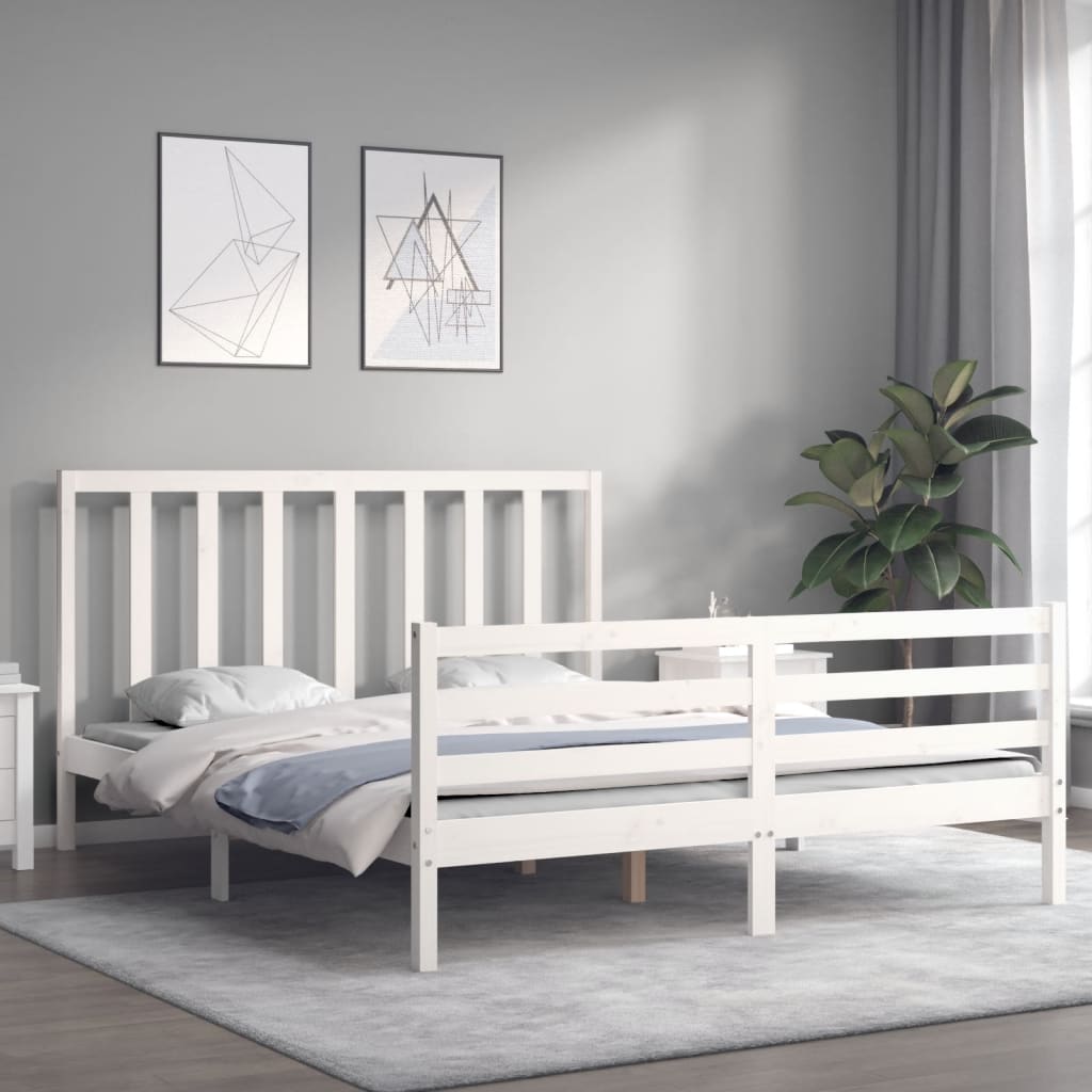 Cadre de lit sans matelas blanc 160x200 cm bois de pin massif