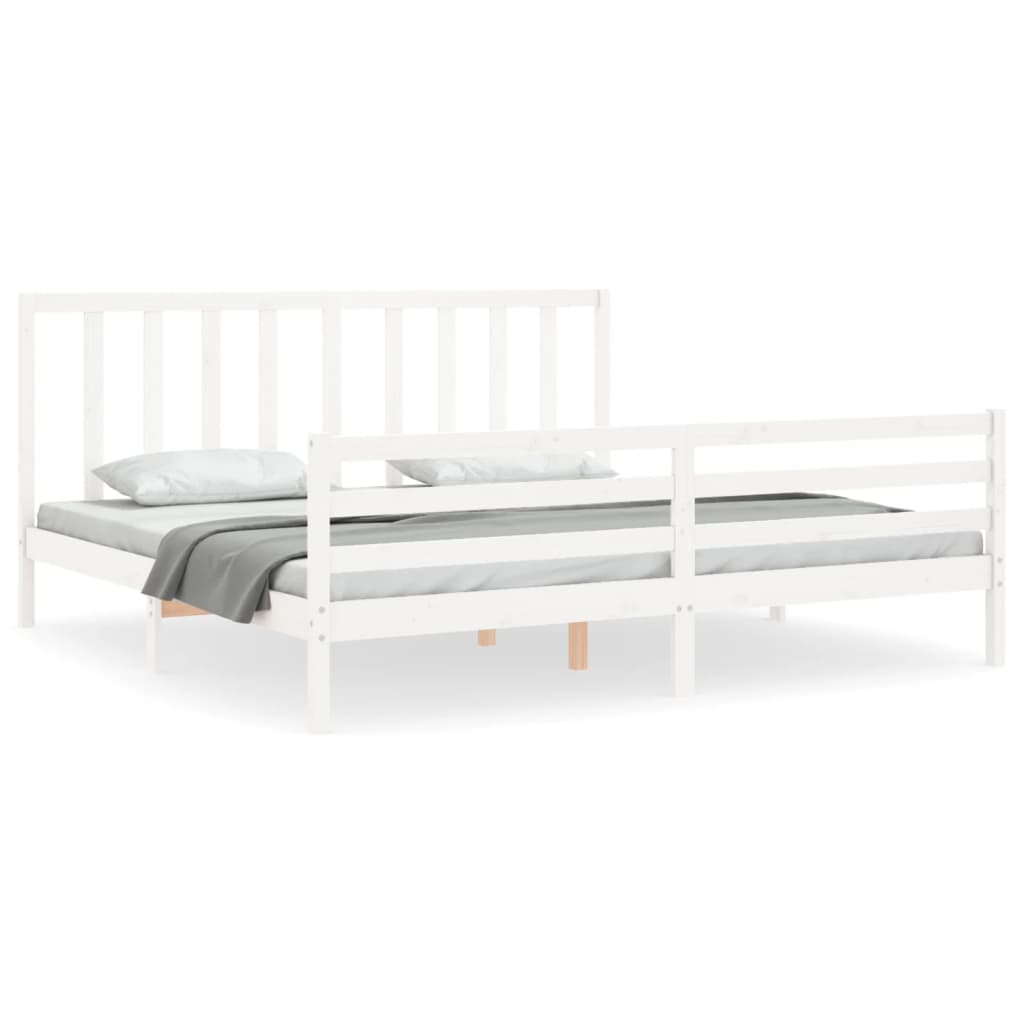 Cadre de lit sans matelas blanc bois massif de pin