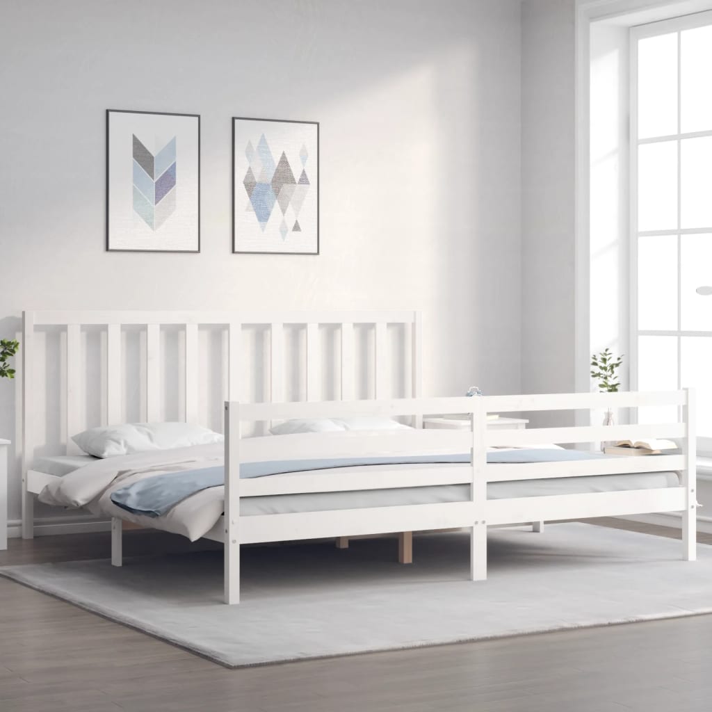 Cadre de lit sans matelas blanc bois massif de pin