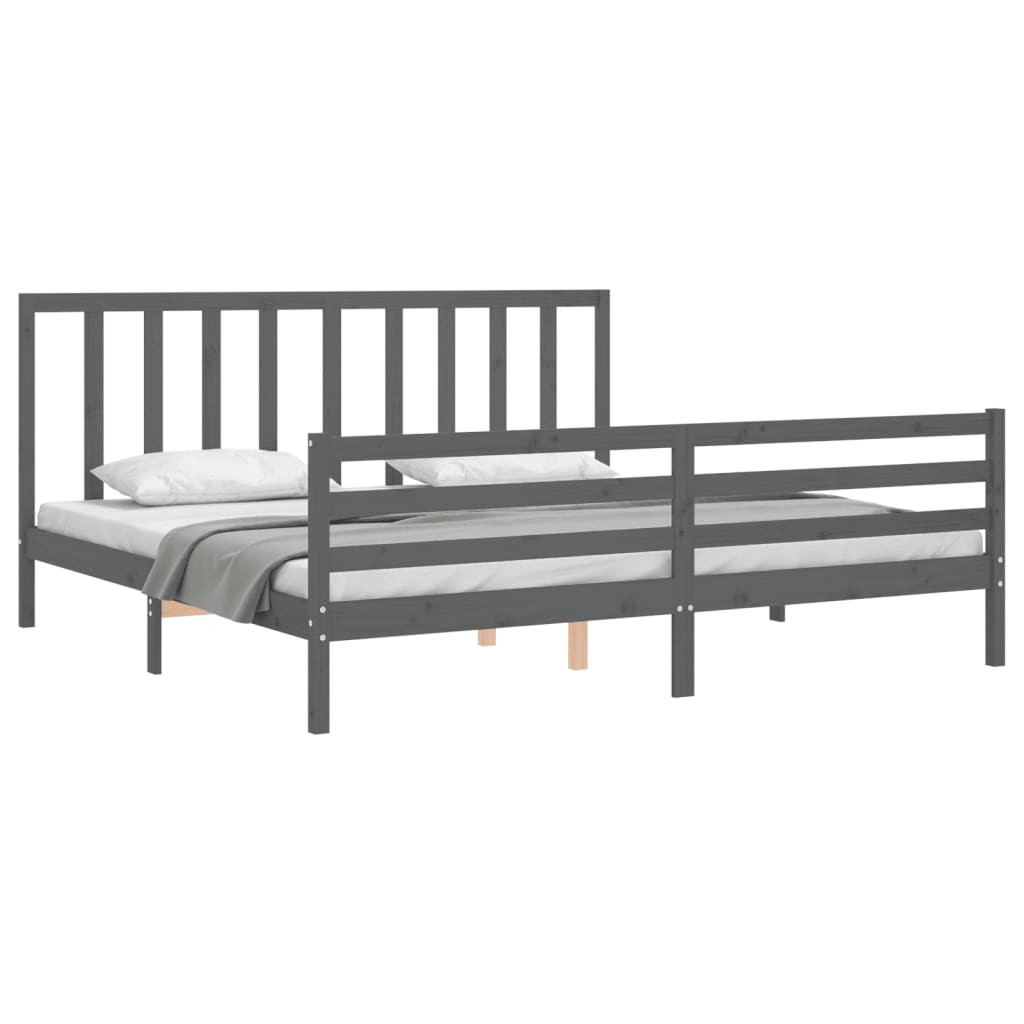 Cadre de lit sans matelas gris 200x200 cm bois massif de pin