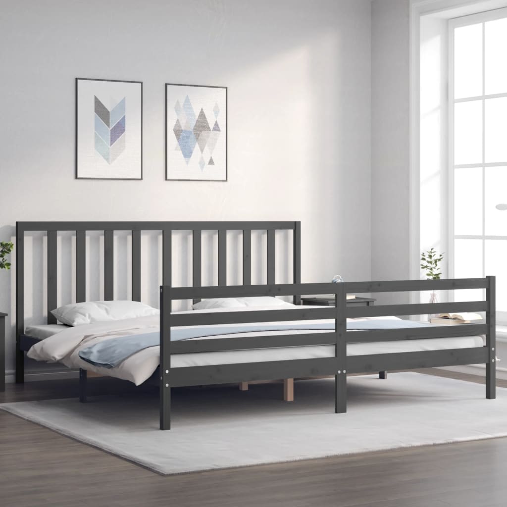 Cadre de lit sans matelas gris 200x200 cm bois massif de pin