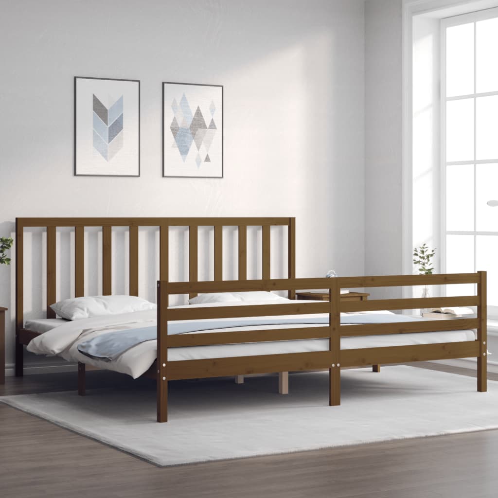 Cadre de lit sans matelas marron miel 200x200cm bois pin massif