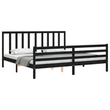 Cadre de lit sans matelas noir 200x200 cm bois massif de pin