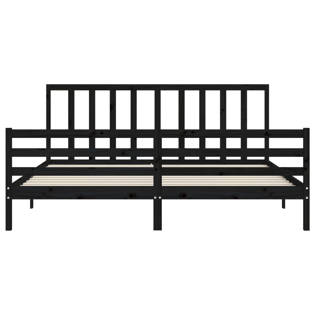 Cadre de lit sans matelas noir 200x200 cm bois massif de pin