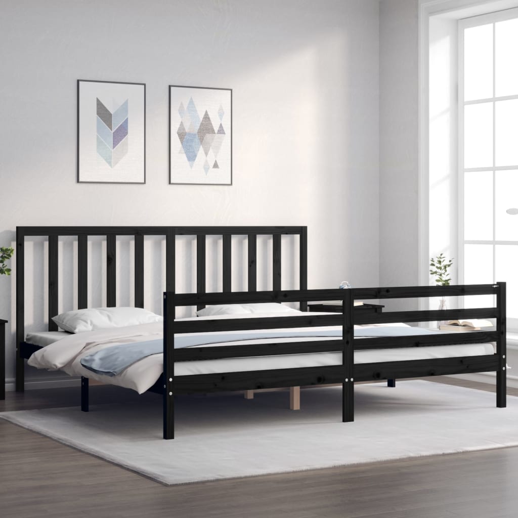 Cadre de lit sans matelas noir 200x200 cm bois massif de pin