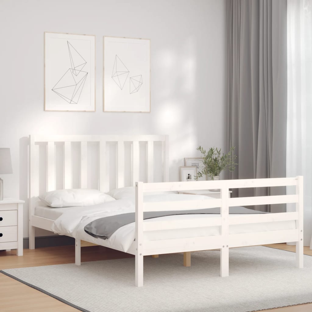 Cadre de lit sans matelas blanc bois de pin massif