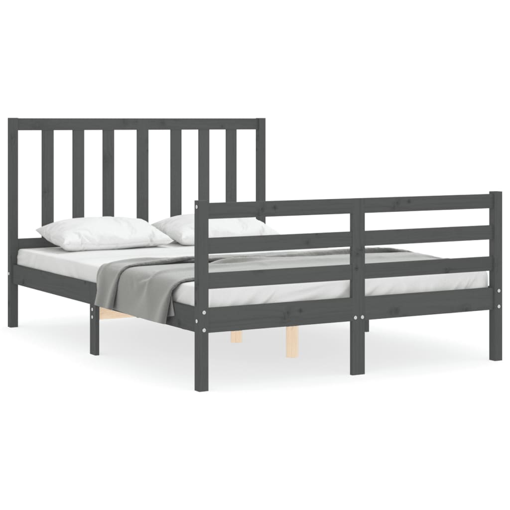 Bed frame without mattress gray solid pine wood