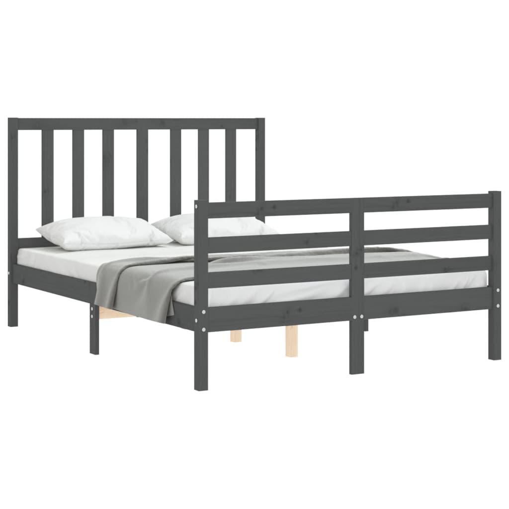 Bed frame without mattress gray solid pine wood