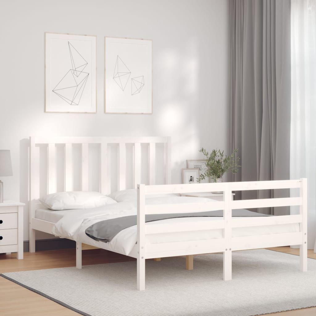 Bed frame without white mattress 140x190 cm solid pine wood