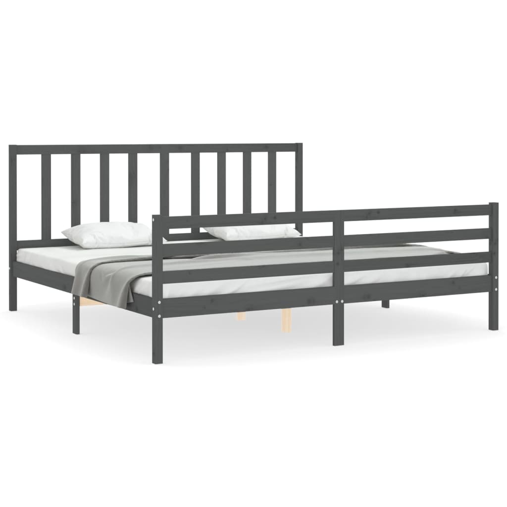 Cadre de lit sans matelas gris 200x200 cm bois massif de pin