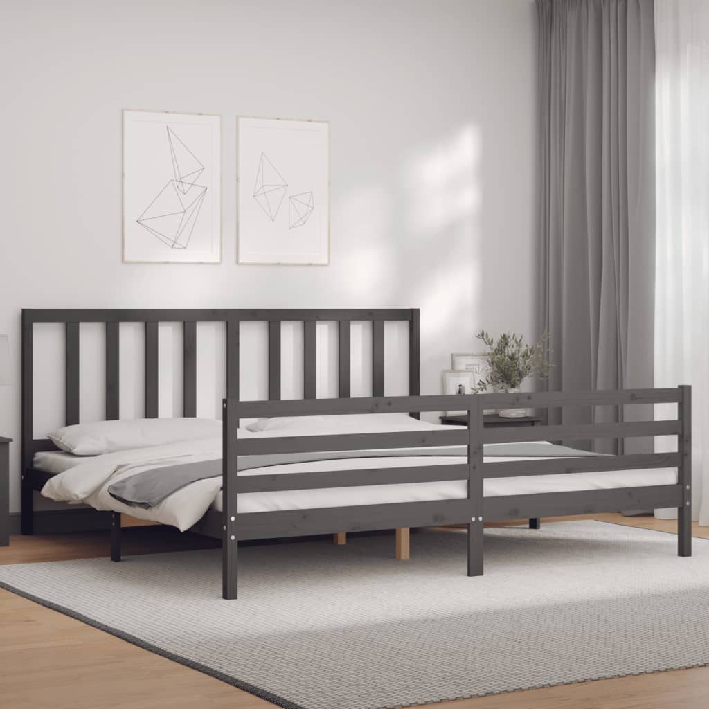 Cadre de lit sans matelas gris 200x200 cm bois massif de pin