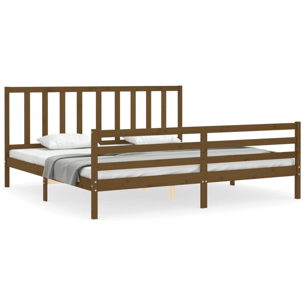 Cadre de lit sans matelas marron miel 200x200cm bois pin massif