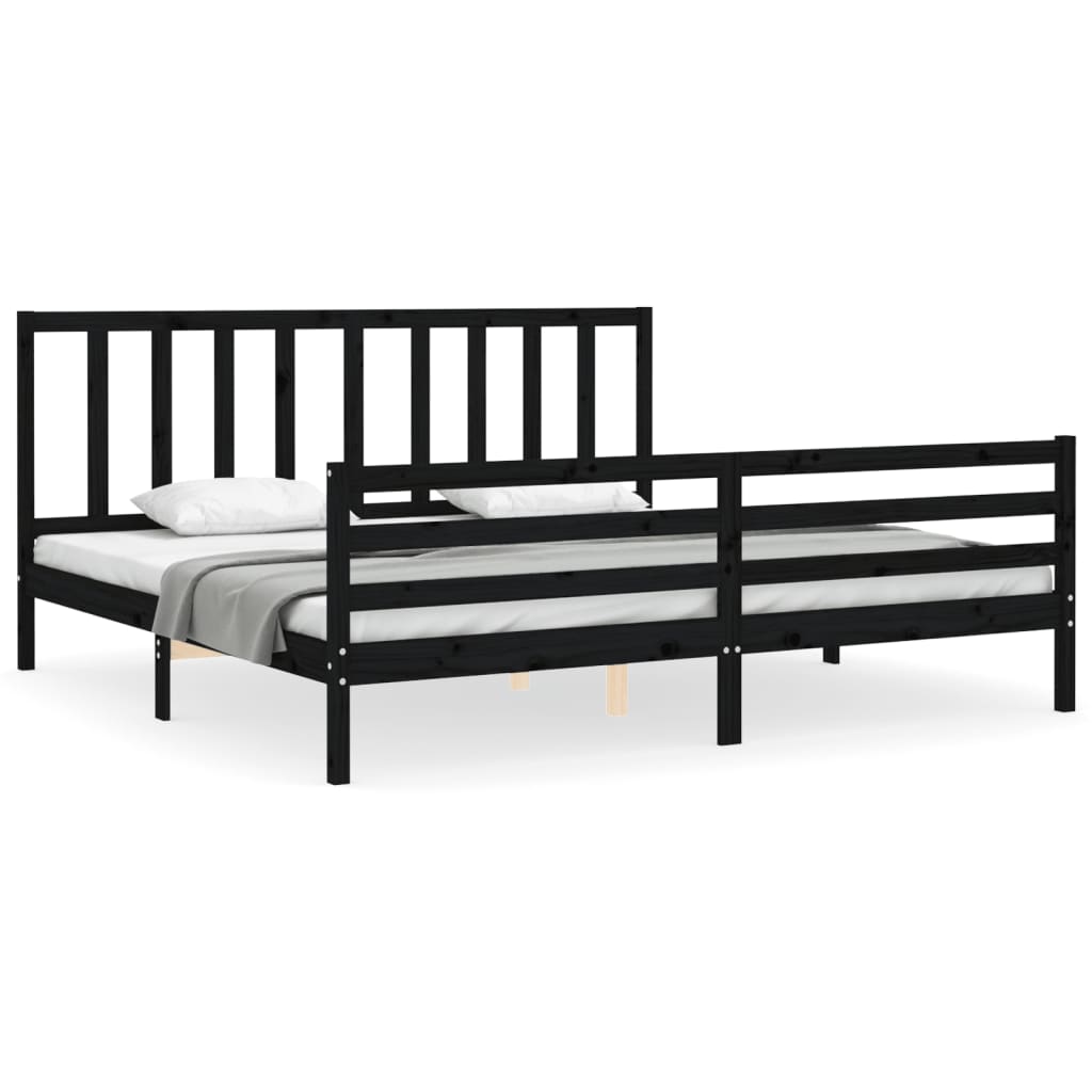 Cadre de lit sans matelas noir 200x200 cm bois massif de pin