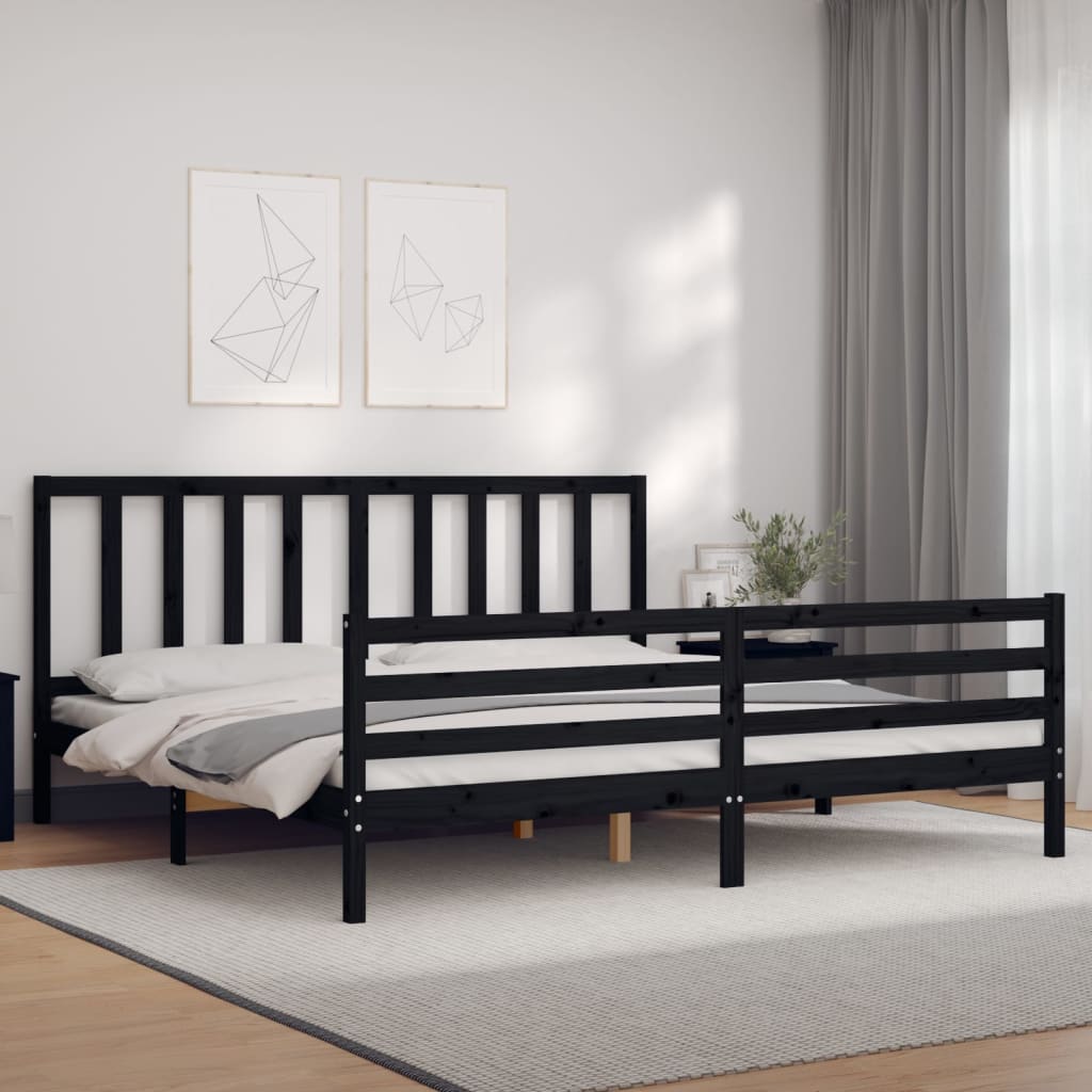 Cadre de lit sans matelas noir 200x200 cm bois massif de pin