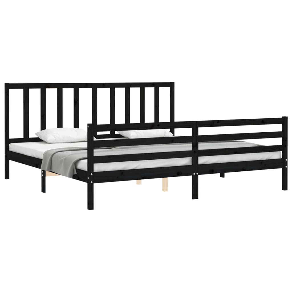 Cadre de lit sans matelas noir 200x200 cm bois massif de pin