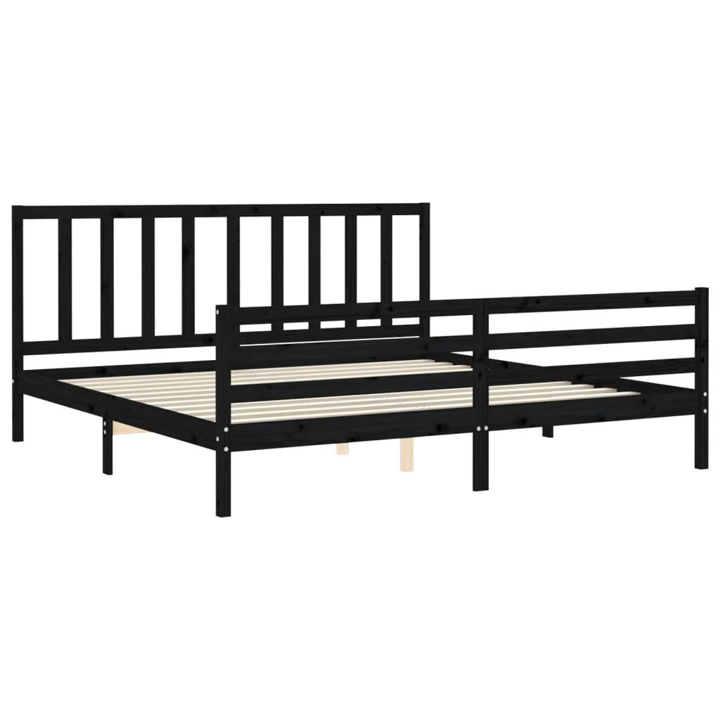 Cadre de lit sans matelas noir 200x200 cm bois massif de pin