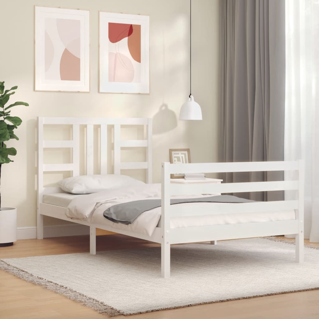 Cadre de lit sans matelas blanc bois de pin massif