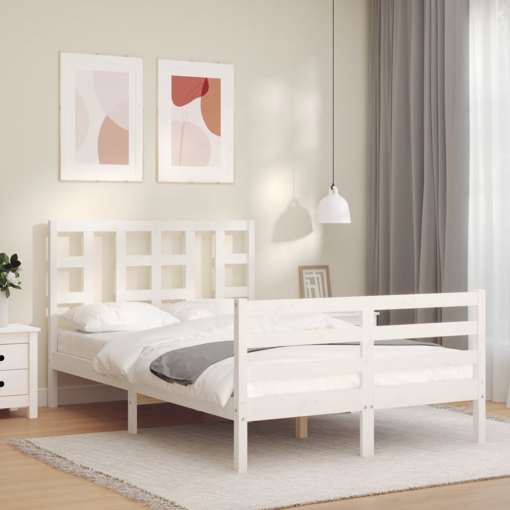 Cadre de lit sans matelas blanc bois de pin massif