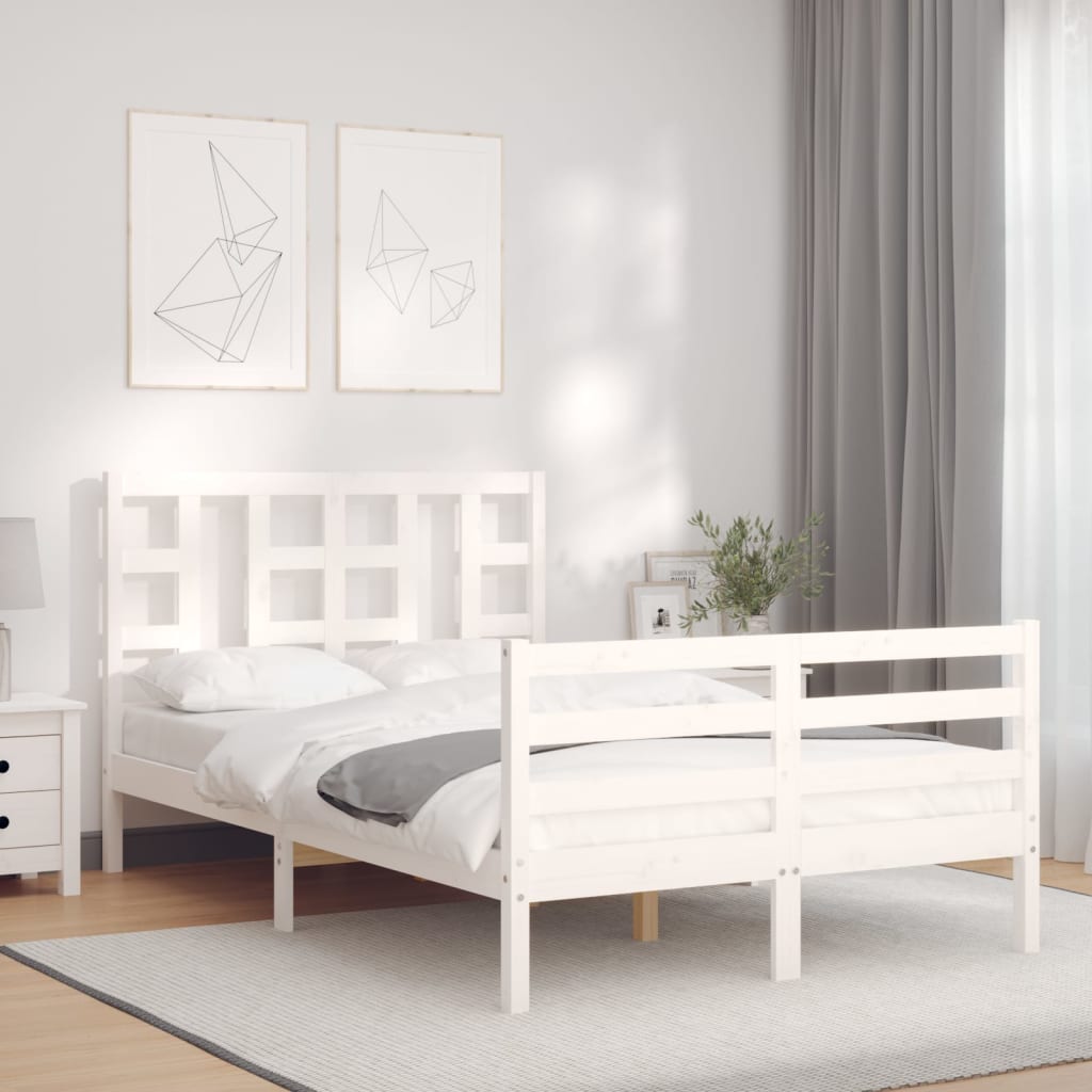 Cadre de lit sans matelas blanc bois de pin massif