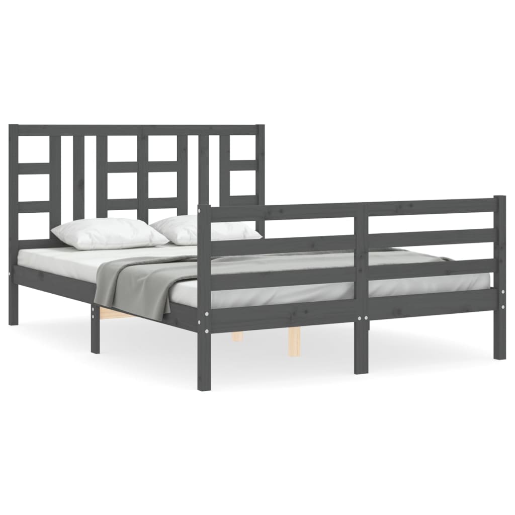 Cadre de lit sans matelas gris bois de pin massif